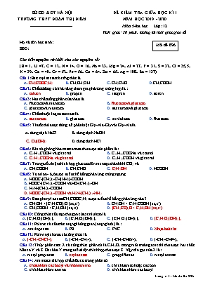 Đề kiểm tra giữa học kỳ I môn Hóa học Lớp 12 - Mã đề 896 - Năm học 2019-2020 - Trường THPT Đoàn Thị Điểm (Kèm đáp án)